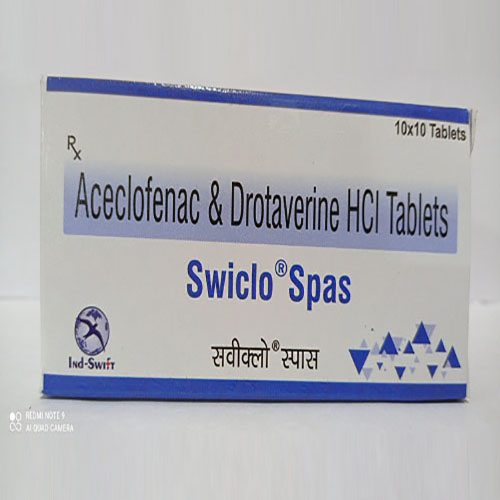Product Name: Swiclo Spas, Compositions of Swiclo Spas are Aceclofenac & Drotaverine Hcl Tablets - Yazur Life Sciences