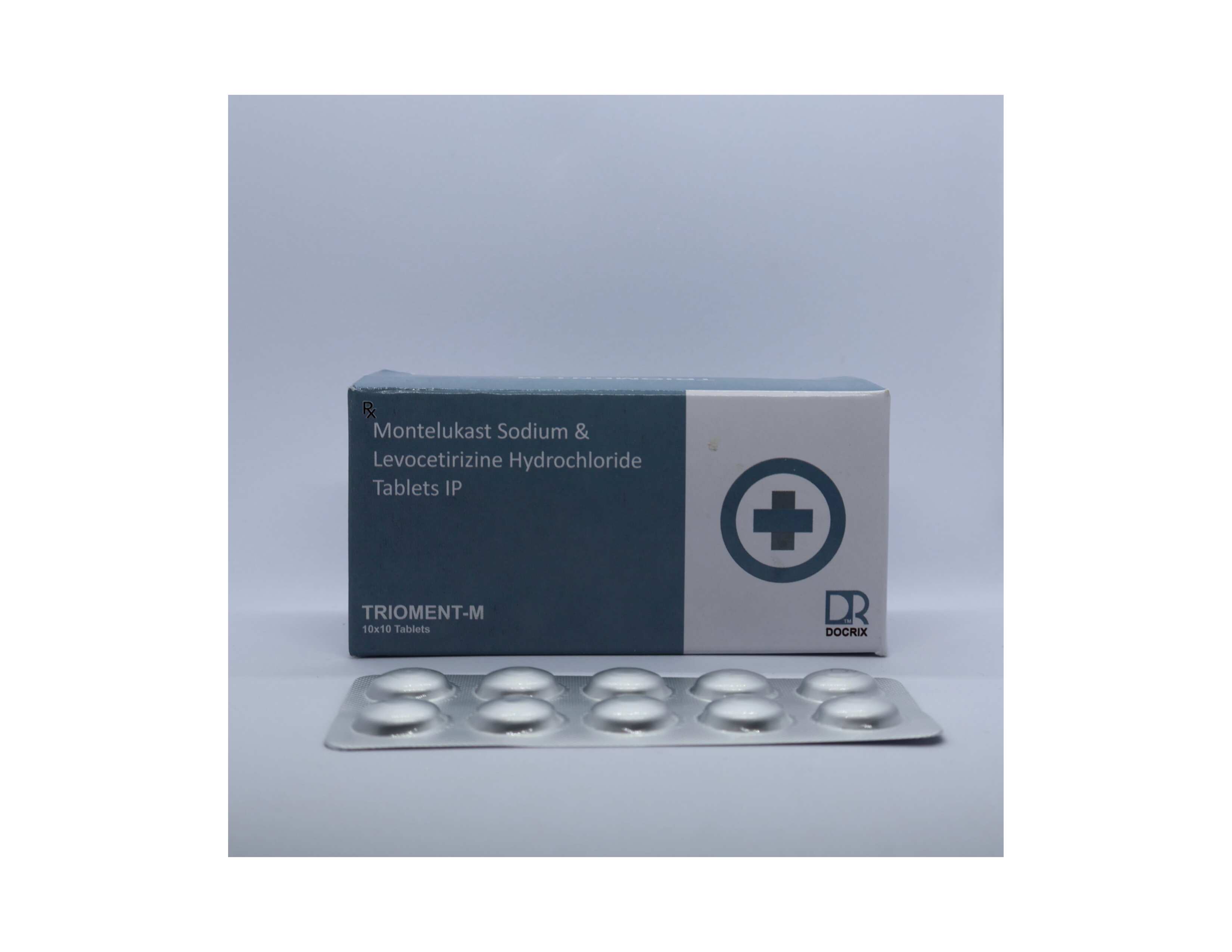 Product Name: Trioment M, Compositions of Trioment M are Montelukast Sodium & Levocetirizine Hydrochloride Tablets IP - Docrix Healthcare
