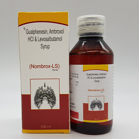 Product Name: Nombrox LS, Compositions of Nombrox LS are Guaiphenesin , Ambroxol HCl and Levosalbutamol Syrup - Acinom Healthcare