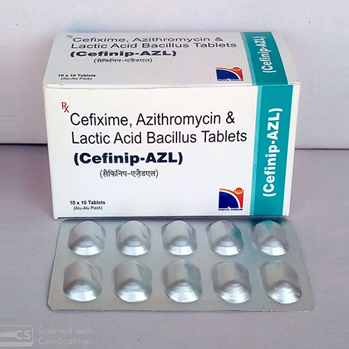 Product Name: Cefinip AZL, Compositions of Cefinip AZL are Cefixime,Azithromycin & Lactic Acid Bacillus Tablets - Nova Indus Pharmaceuticals
