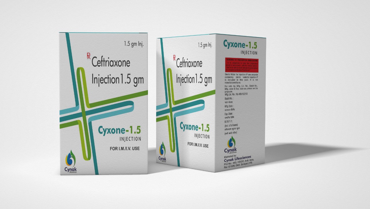 Product Name: Cyxone  1.5 gm, Compositions of ceftriaxone injection are ceftriaxone injection - Cynak Healthcare