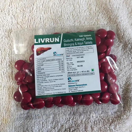 Product Name: Livrun, Compositions of Livrun are Guduchi,Kalmegh,Amla,Bhringraj and Arjun Tablets - Jonathan Formulations