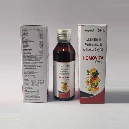 Product Name: Homovita, Compositions of Homovita are Multivitamin,Multimineral & Antioxidant Syrup - Abigail Healthcare