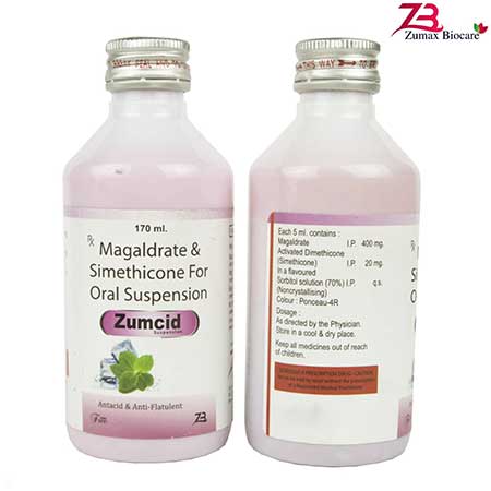 Product Name: Zumcid, Compositions of Magaldrate and Simethicone Oral Suspension are Magaldrate and Simethicone Oral Suspension - Zumax Biocare