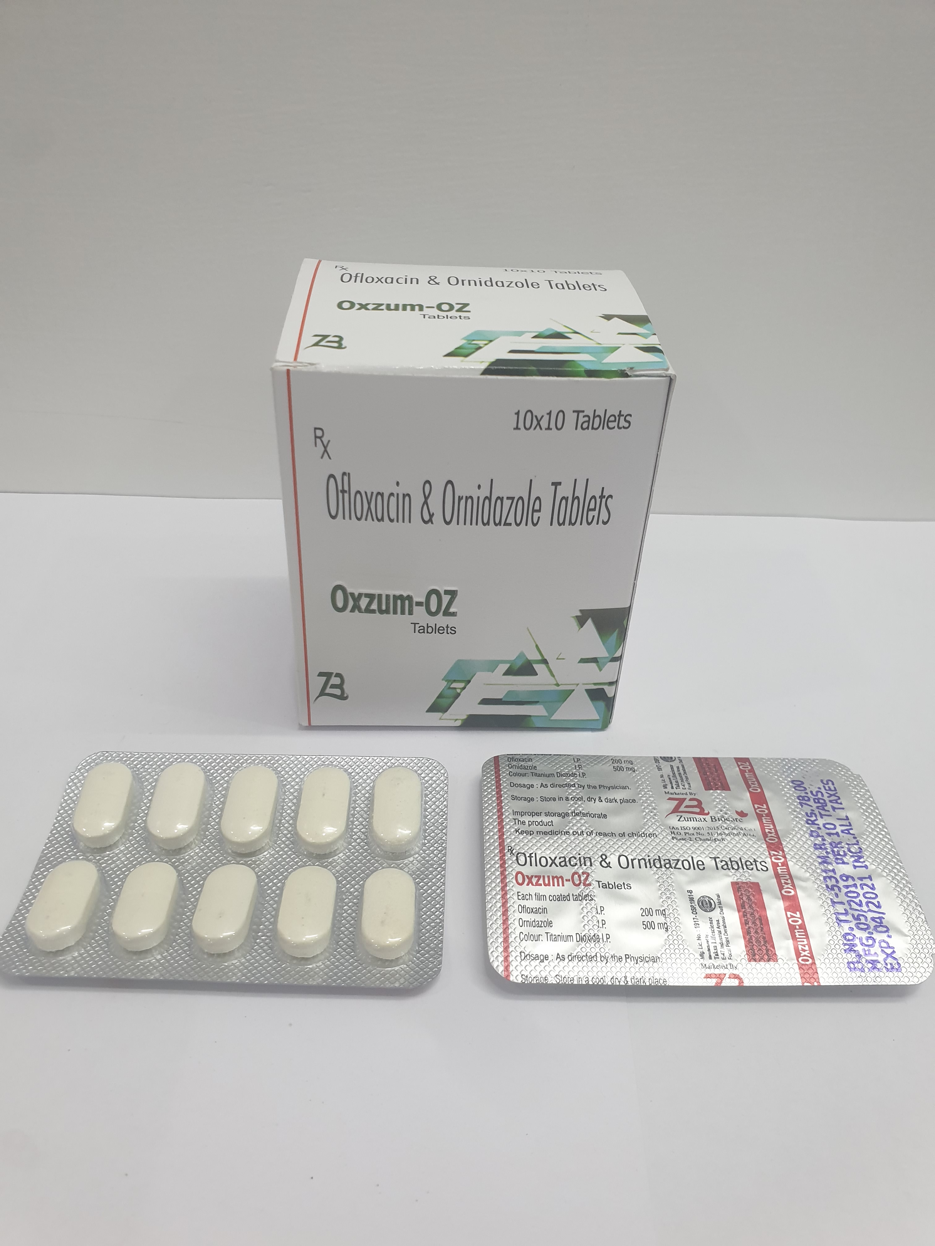 Product Name: Oxzum OZ, Compositions of Oxzum OZ are Ofloxacin & Ornidazole Tablets - Zumax Biocare
