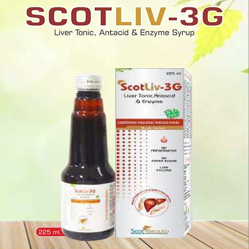 Product Name: Scotliv 3G, Compositions of Scotliv 3G are Liver Tonic Antiacid & Enzyme Syrup - Pharma Drugs and Chemicals