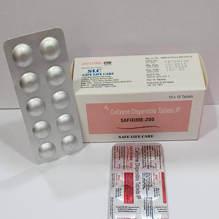 Product Name: Sefixime 200, Compositions of Sefixime 200 are Cefixime Dispersible Tablets IP - Safe Life Care