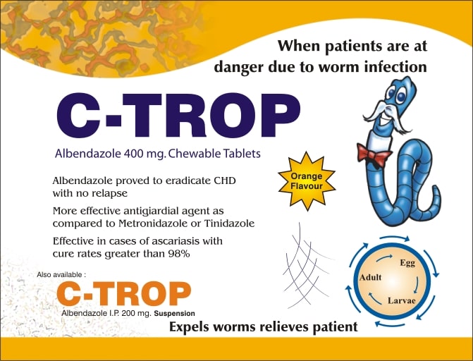 Product Name: C Trop, Compositions of C Trop are Albendazole  I.P.   400 mg - Biotropics Formulations