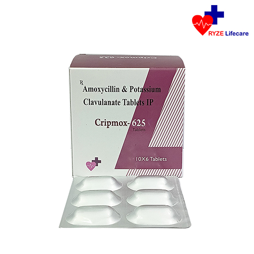 Product Name: Cripmox 625 , Compositions of Cripmox 625  are Amoxycillin, potassium Clavulanate Tablets IP - Ryze Lifecare