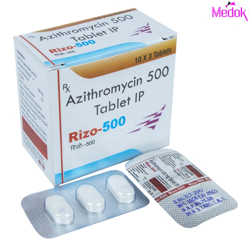 Product Name: Rizo 500, Compositions of Rizo 500 are Azithromycin 500 Tablet IP - Medok Life Sciences Pvt. Ltd