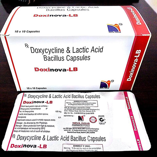 Product Name: Doxinova LB, Compositions of Doxinova LB are Doxycycline  & Lactic Acid Bacillus Capsules - Nova Indus Pharmaceuticals