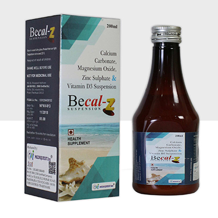 Product Name: Becal Z, Compositions of Becal Z are Calcium Carbonate, Magnesium Oxide, Zinc Sulphate & Vitamin D3 Suspension - Mediquest Inc