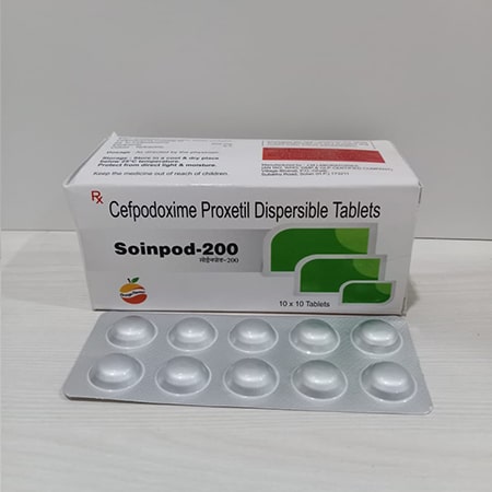 Product Name: Soinpod 200, Compositions of Soinpod 200 are Cepdodoxime Proxetil Dispersable Tablets - Soinsvie Pharmacia Pvt. Ltd