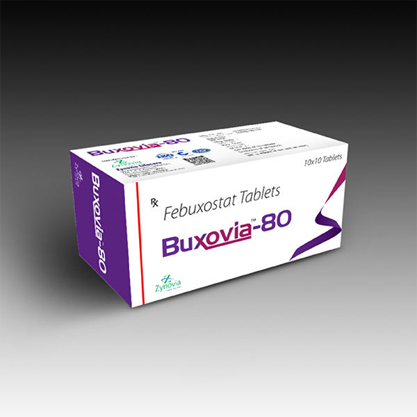 Product Name: Buxovia 80, Compositions of Buxovia 80 are febuxostat tablets - Zynovia Lifecare