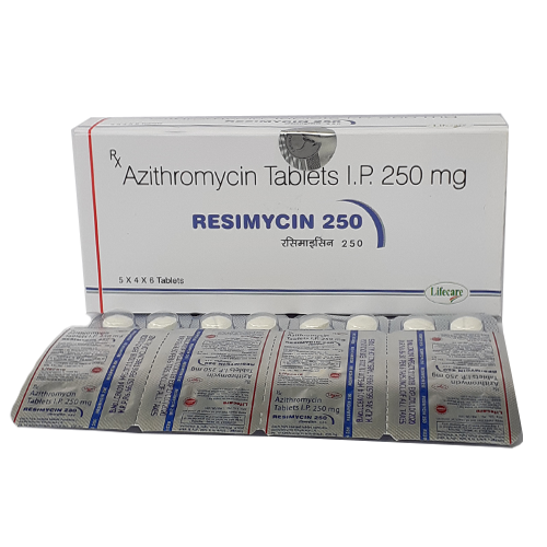 Product Name: Resimycin 250, Compositions of Resimycin 250 are Azithromycin Tablets IP 250mg - Lifecare Neuro Products Ltd.