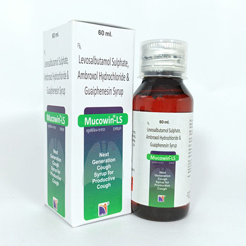 Product Name: Mucowin LS, Compositions of Mucowin LS are Levosalbutamol Sulphate,Ambroxol  Hydrochloride & Guaiphenesin Syrup - Nova Indus Pharmaceuticals