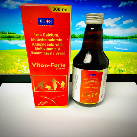 Product Name: Viton Forte, Compositions of Viton Forte are Iron,Calcium,Methylcobalamin, Antioxidants,Multivitamin & Multiminerals Syrup - Eton Biotech Private Limited