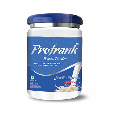Product Name: Profrank venilla flavour, Compositions of Profrank venilla flavour are DHA,Vitamins,Minerals & Carbohydrates - Biofrank Pharmaceuticals (India) Pvt. Ltd