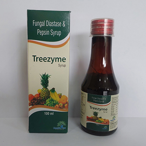 Product Name: Treezyme 100, Compositions of Treezyme 100 are Fungal Diastase with Pepsin Syrup - Healthtree Pharma (India) Private Limited
