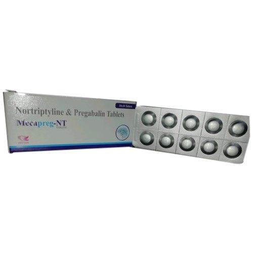 Product Name: Mecapreg NT, Compositions of Mecapreg NT are Nortriptyline & Pregabalin Tablets - Rhythm Biotech Private Limited
