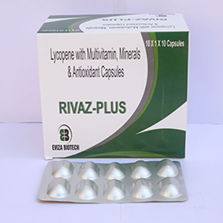 Product Name: Rivaz Plus, Compositions of Rivaz Plus are Lycopene with Multivitamin, Minerals & Antioxidant Capsules - Eviza Biotech Pvt. Ltd