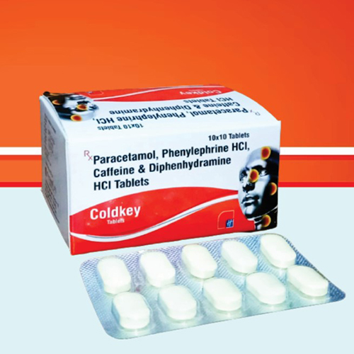 Product Name: Coldkey, Compositions of Coldkey are Paracetamol, Phenylephrine HCl,  Caffenine & Diphenhydramine  HCI Tablets. - Healthkey Life Science Private Limited