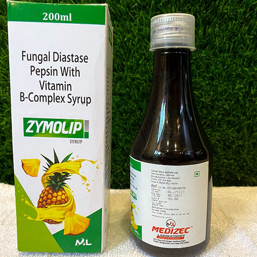Product Name: Zymolip, Compositions of Zymolip are Fungle Diastase & Pepsin with Vitamin B-Complex Syrup - Medizec Laboratories