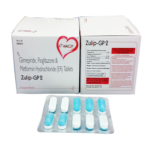 Product Name: zulip Gp 2, Compositions of zulip Gp 2 are Glimepiride & Pioglitazone Metformin Hcl (ER) & Tablets - Arlak Biotech