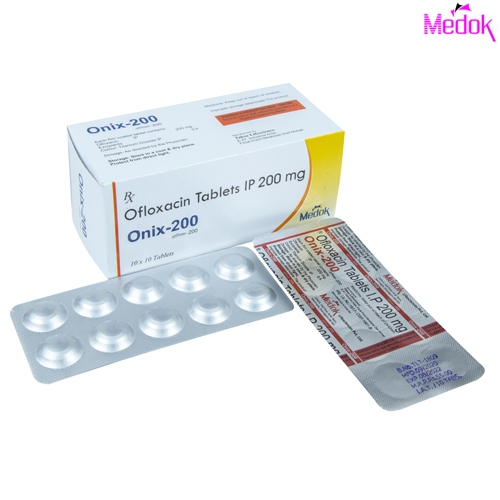 Product Name: Onix 200, Compositions of Onix 200 are Ofloxacin tablets IP 200mg - Medok Life Sciences Pvt. Ltd