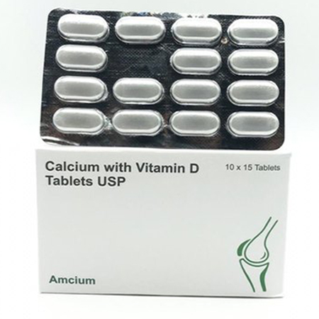 Product Name: Amcium, Compositions of Amcium are Calcium with Vitamin  D Tablets Usp - Amzor Healthcare Pvt. Ltd