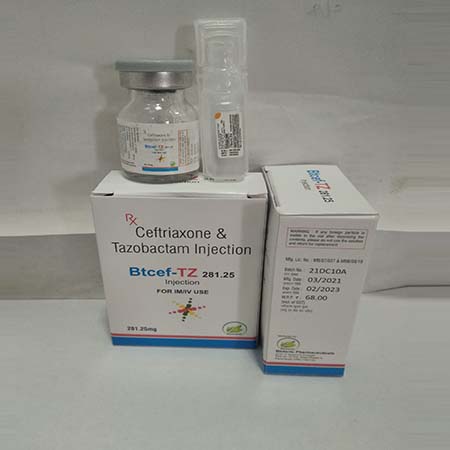 Product Name: Btcef TZ 281.25, Compositions of Btcef TZ 281.25 are Ceftriaxone & Tazobactam Injection - Biotanic Pharmaceuticals