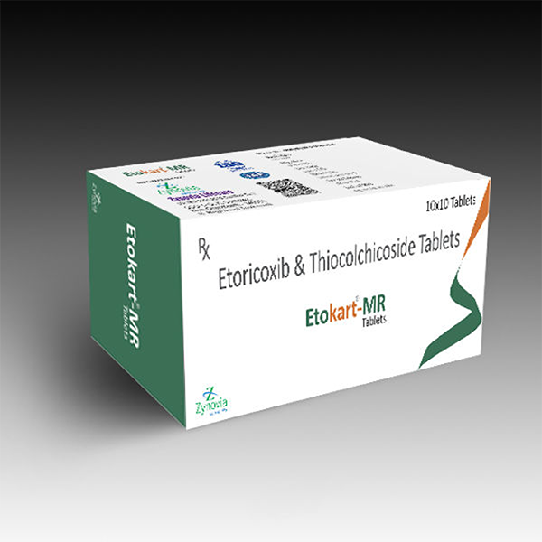 Product Name: Etokart MR, Compositions of Etokart MR are Etoricoxib & Thiocolchicolside tablets - Zynovia Lifecare
