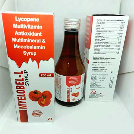 Product Name: Myelobel L, Compositions of Myelobel L are Lycopene,Multivitamin,Anti-Oxidant,Multimineral & Mecobalamin Syrup - Zumax Biocare