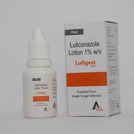 Product Name: LULIGEST, Compositions of LULIGEST are Luliconazole Lotion 1% w/v - Alencure Biotech Pvt Ltd
