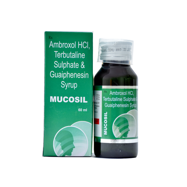Product Name: MUCOSIL 60, Compositions of MUCOSIL 60 are Ambroxol HCL, Terbutaline Sulphate & Guaiphensin Syrup - Fawn Incorporation