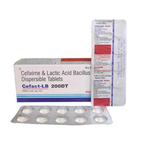 Product Name: Cefact LB 200DT, Compositions of Cefact LB 200DT are Cefixime & Lactic Acid Bacillus Dispersible Tablets - Dolchem Pharmaceuticals Private Limited