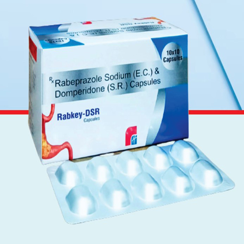 Product Name: Rabkey DSR, Compositions of Rabkey DSR are Rabeprazole Sodium(E.C.)&Domperidone(S.R.)Capsules - Healthkey Life Science Private Limited