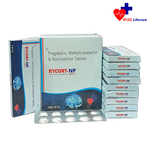 Product Name: RYCORT NP, Compositions of RYCORT NP are Pregabalin , Methylcobalamin & Nortriptyline Tablets - Ryze Lifecare