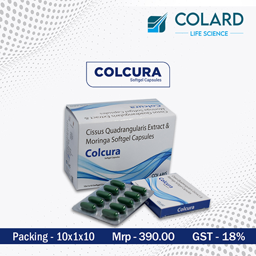 Product Name: COLCURA, Compositions of COLCURA are Cissus Quadrangularis Extract & Moringa Softgel Capsules - Colard Life Science
