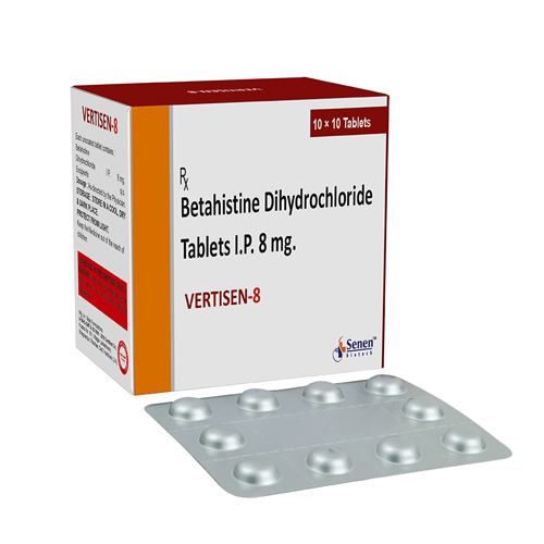 Product Name: Vertisen 8, Compositions of Vertisen 8 are Betahistine Dihydrochloride Tablets I.P.8mg. - Senen Biotech