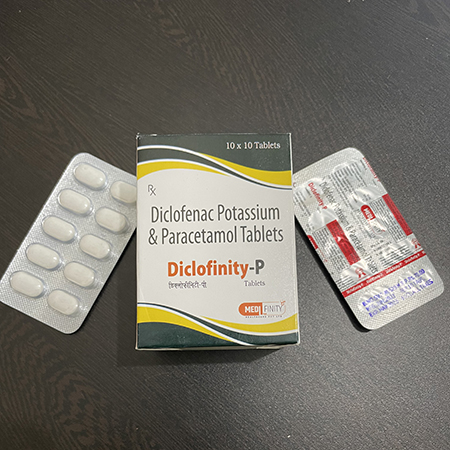 Product Name: Diclofinity P, Compositions of Diclofinity P are Diclofenac Potassium & Paracetamol Tablets - Medifinity Healthcare pvt ltd