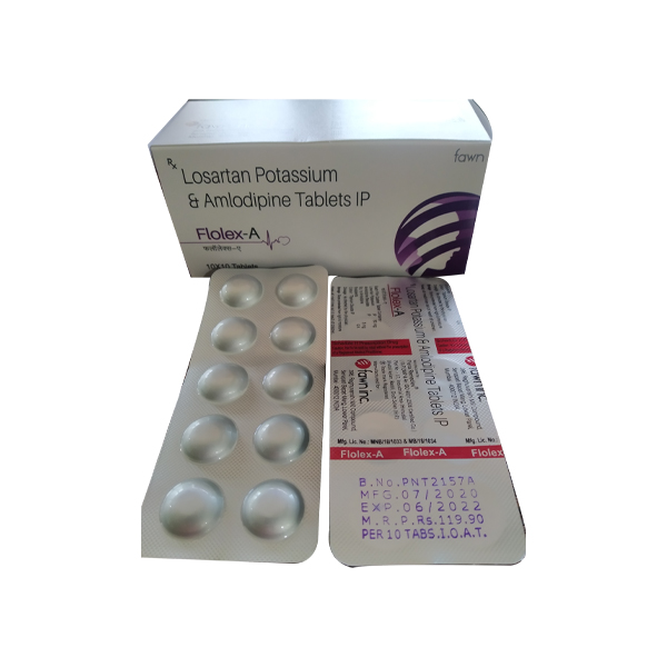 Product Name: FLOLEX A, Compositions of Losartan Potassium 50 mg + Amlodipine 5 mg are Losartan Potassium 50 mg + Amlodipine 5 mg - Fawn Incorporation