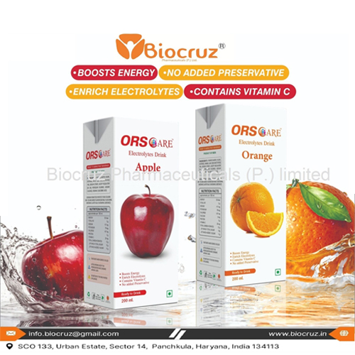Product Name: ORS Care Electolytes Drink, Compositions of ORS Care Electolytes Drink are Contain Vitamin C - Biocruz Pharmaceuticals Private Limited