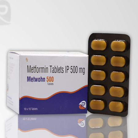 Product Name: METWOHN 500, Compositions of METWOHN 500 are Metformin Tablets IP 500mg - Riyadh Pharmaceutical
