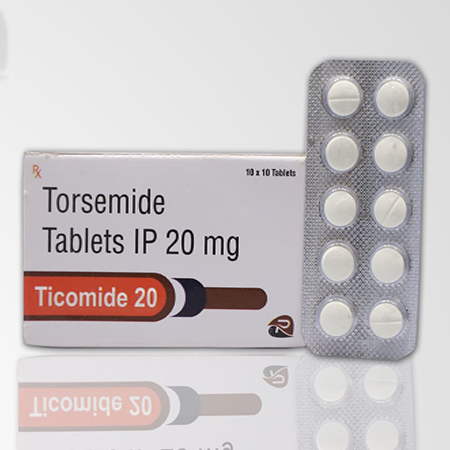 Product Name: TICOMIDE 20, Compositions of TICOMIDE 20 are Torsemide Tablets IP 20mg - Riyadh Pharmaceutical